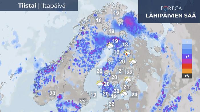 Sääennuste tiistaille 10.8.2021.
