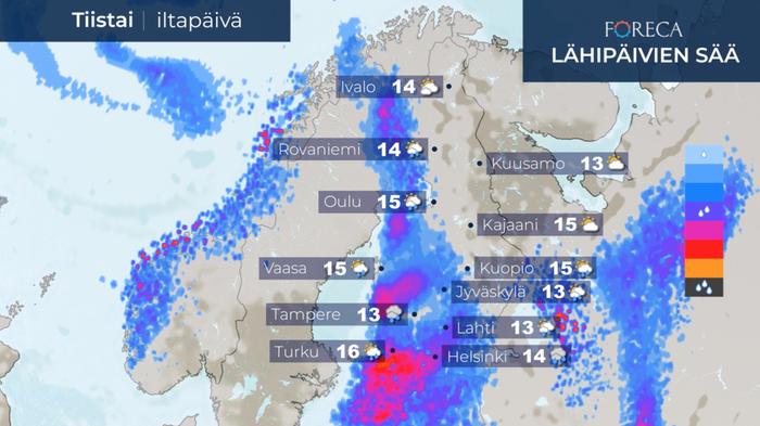 Ennuste tiistai-iltapäivälle 8.9.2020.