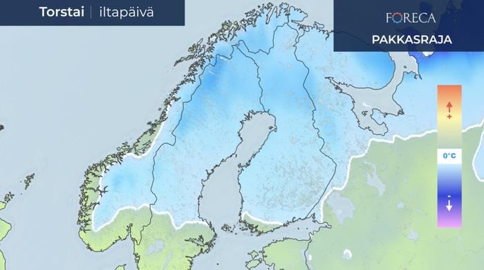 Lämpötilan nollaraja torstaina.