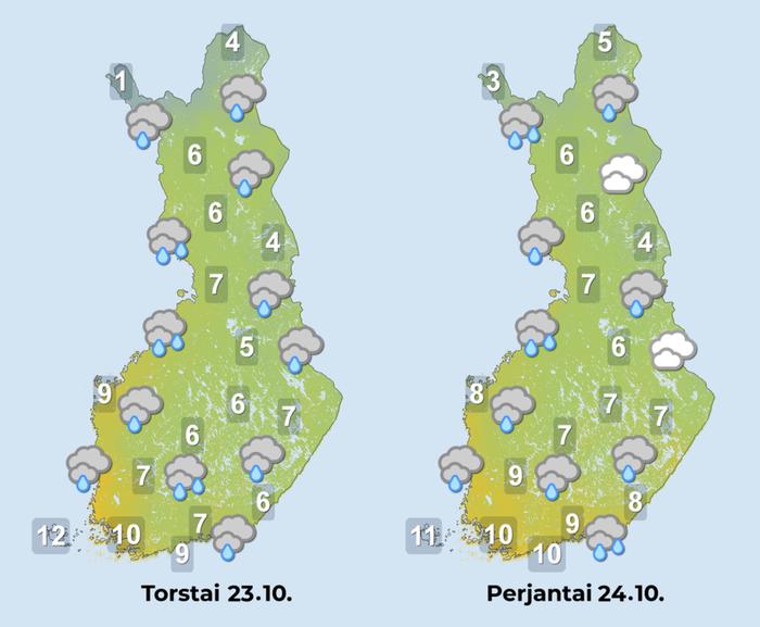 Viikon puolivälin jälkeen vallitsee sateinen harmaus.
