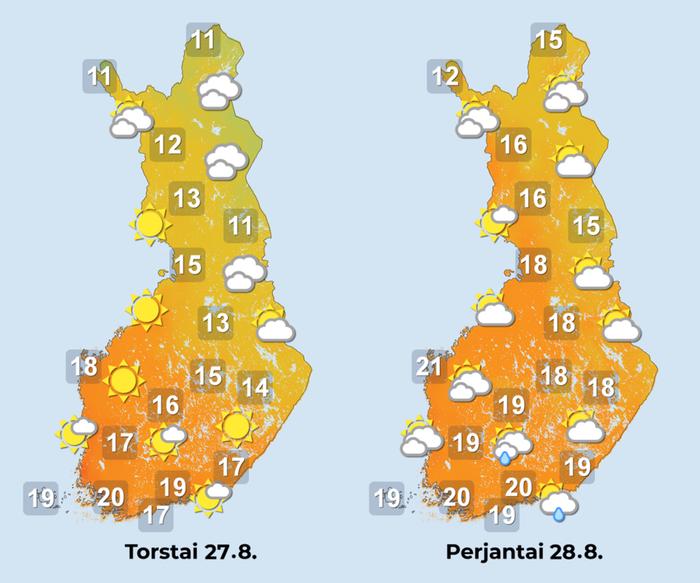 Sääennuste torstaista perjantaihin Sääennuste torstaista perjantaihin.
