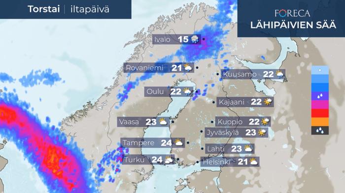 Ennuste 20.8.2020 Ennuste torstaille 20.8.2020.