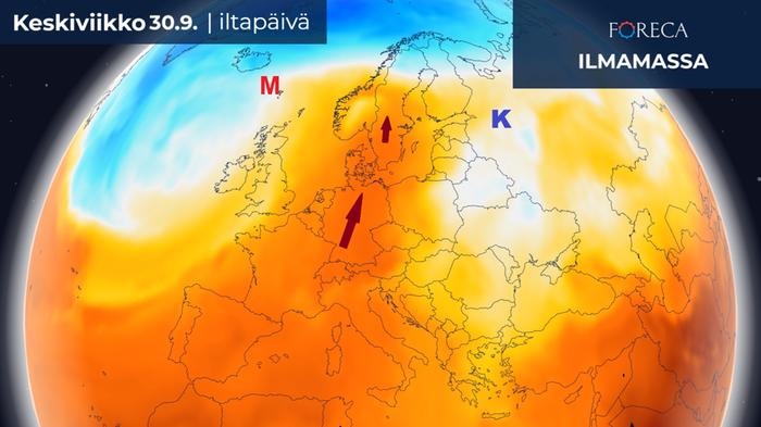 Syyskuun lopussa lämmintä ilmaa virtaa kohti Ruotsia ja Suomea.