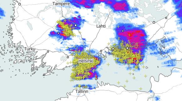 Sadekertymä ja maasalamat klo 9-10 sunnuntaina.