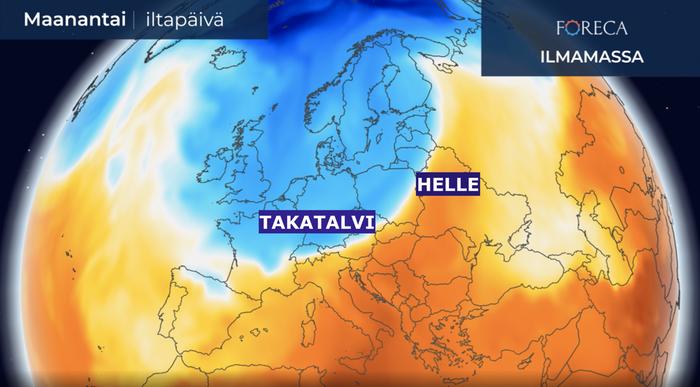 Ensi viikon alkupuolella Euroopassa kulkee hyvin tiukka kylmän ja lämpimän ilmamassan rajavyöhyke.