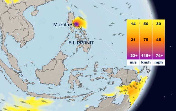 Taifuuni Vongfong kulkee tänään torstaina ja lähipäivinä Filippiinien itäreunaa kohti luodetta.